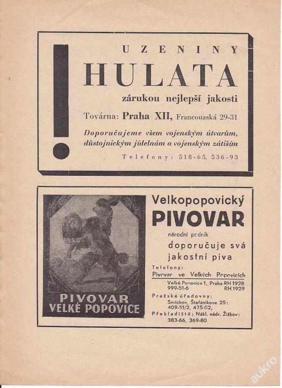 reklama Velkopopovicky Kozel - rok 1946